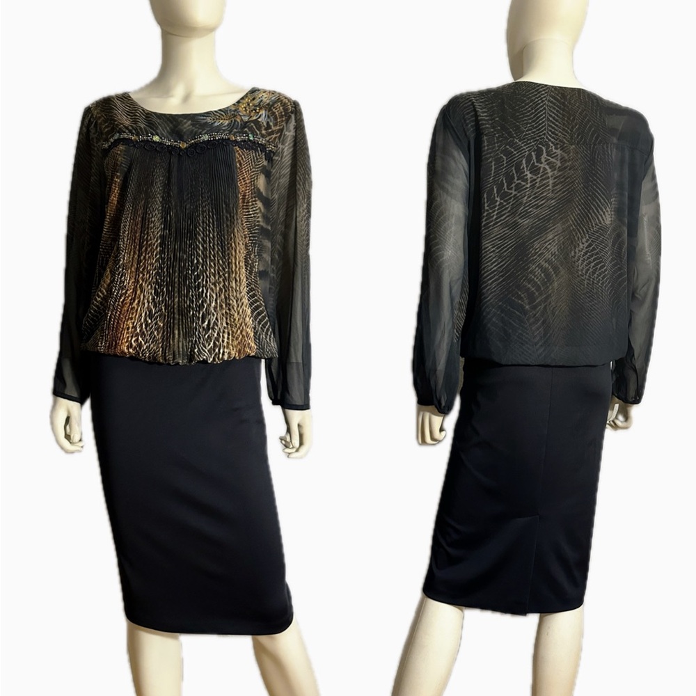 NWT PLUS SIZE FORMAL DRESS CHIFFON LOOSE TOP/STRETCHY BOTTOM LONG SLEEVES LINED‎